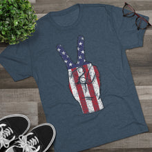 Load image into Gallery viewer, Independence Day USA Peace Fingers Unisex Tri-Blend Crew Tee