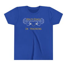 Load image into Gallery viewer, Health Coach in Training muscle barbell heart Youth Short Sleeve Tee