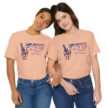 Load image into Gallery viewer, VOTE Peace Fingers American Flag Unisex Jersey Short Sleeve Tee