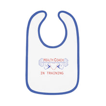 Load image into Gallery viewer, Health Coach in Training muscle barbell heart Baby Contrast Trim Jersey Bib