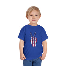 Load image into Gallery viewer, Independence Day 4th of July Peace Fingers Toddler Short Sleeve Tee