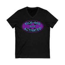 Load image into Gallery viewer, Kick Ass Mode Activated F Cancer Unisex Jersey Short Sleeve V-Neck Tee