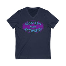 Load image into Gallery viewer, Kick Ass Mode Activated F Cancer Unisex Jersey Short Sleeve V-Neck Tee