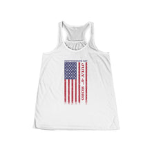 Load image into Gallery viewer, Independence Day USA Flag July 4th 2025 Women's Flowy Racerback Tank