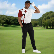 Load image into Gallery viewer, Golf Ball Argyle Black White & Red Polo Shirt - AOP