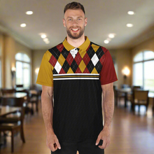 Load image into Gallery viewer, Golf Argyle Gold Red & Black Polo Shirt - AOP