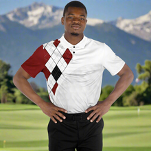 Load image into Gallery viewer, Golf Ball Argyle Black White & Red Polo Shirt - AOP
