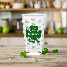 Load image into Gallery viewer, Kiss Me Im Irish St Patricks Day Pint Glass, 16oz