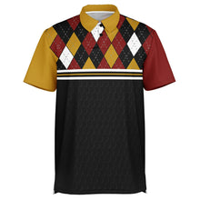 Load image into Gallery viewer, Golf Argyle Gold Red & Black Polo Shirt - AOP