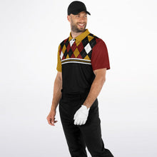 Load image into Gallery viewer, Golf Argyle Gold Red & Black Polo Shirt - AOP