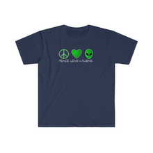 Load image into Gallery viewer, Peace Love and Aliens Unisex Softstyle T-Shirt