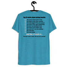 Load image into Gallery viewer, Late Night Top 10 Myths About Getting Healthy Cool Dry Tri Blend Short sleeve t-shirt *** WHEN ORDERING THIS PRODUCT YOU MUST INCLUDE YOUR EMAIL ADDRESS. ***