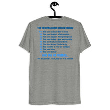 Load image into Gallery viewer, Late Night Top 10 Myths About Getting Healthy Cool Dry Tri Blend Short sleeve t-shirt *** WHEN ORDERING THIS PRODUCT YOU MUST INCLUDE YOUR EMAIL ADDRESS. ***