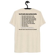 Load image into Gallery viewer, Late Night Top 10 Myths About Getting Healthy Cool Dry Tri Blend Short sleeve t-shirt *** WHEN ORDERING THIS PRODUCT YOU MUST INCLUDE YOUR EMAIL ADDRESS. ***