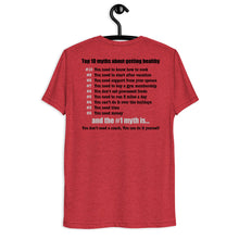 Load image into Gallery viewer, Late Night Top 10 Myths About Getting Healthy Cool Dry Tri Blend Short sleeve t-shirt *** WHEN ORDERING THIS PRODUCT YOU MUST INCLUDE YOUR EMAIL ADDRESS. ***