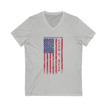 Load image into Gallery viewer, Independence Day USA Flag July 4th 2024 Unisex Jersey Short Sleeve V-Neck Tee
