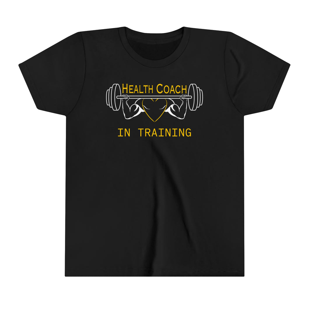 Health Coach in Training muscle barbell heart Youth Short Sleeve Tee