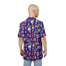 Load image into Gallery viewer, What’s Wild Purple Fun Tropical Print Unisex Hawaiian Button-Down Shirt for Summer Vibes
