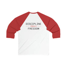 Load image into Gallery viewer, Health Coach Muscle Heart Barbell discipline equals freedom Unisex 3\4 Sleeve Baseball Tee
