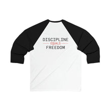 Load image into Gallery viewer, Health Coach Muscle Heart Barbell discipline equals freedom Unisex 3\4 Sleeve Baseball Tee
