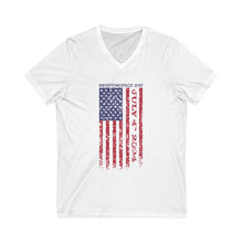 Load image into Gallery viewer, Independence Day USA Flag July 4th 2024 Unisex Jersey Short Sleeve V-Neck Tee
