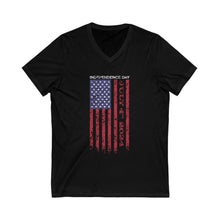 Load image into Gallery viewer, Independence Day USA Flag July 4th 2024 Unisex Jersey Short Sleeve V-Neck Tee
