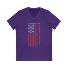 Load image into Gallery viewer, Independence Day USA Flag July 4th 2024 Unisex Jersey Short Sleeve V-Neck Tee
