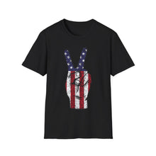 Load image into Gallery viewer, Independence Day 4th of July Peace Fingers USA Flag Unisex Softstyle T-Shirt
