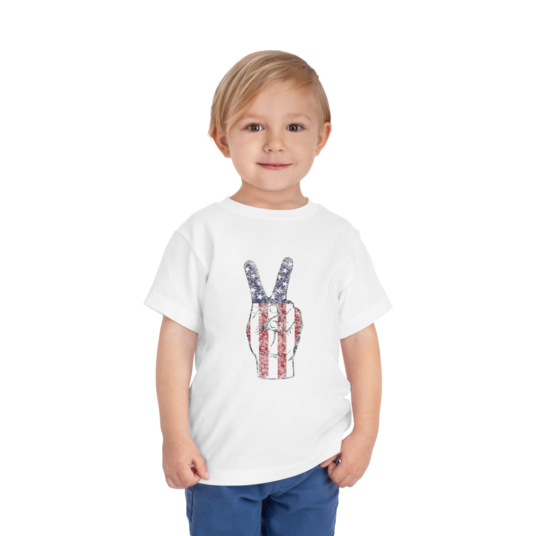 Independence Day 4th of July Peace Fingers Toddler Short Sleeve Tee