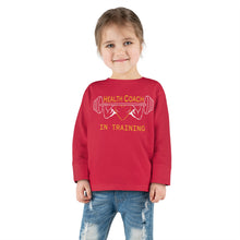 Load image into Gallery viewer, Health Coach in Training muscle barbell heart Toddler Long Sleeve Tee
