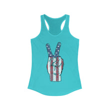 Load image into Gallery viewer, Independence Day 4th of July Peace Fingers USA Flag Women&#39;s Ideal Racerback Tank
