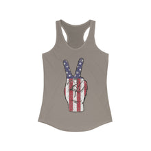 Load image into Gallery viewer, Independence Day 4th of July Peace Fingers USA Flag Women&#39;s Ideal Racerback Tank
