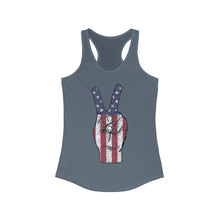 Load image into Gallery viewer, Independence Day 4th of July Peace Fingers USA Flag Women&#39;s Ideal Racerback Tank
