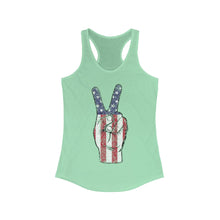 Load image into Gallery viewer, Independence Day 4th of July Peace Fingers USA Flag Women&#39;s Ideal Racerback Tank
