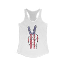 Load image into Gallery viewer, Independence Day 4th of July Peace Fingers USA Flag Women&#39;s Ideal Racerback Tank
