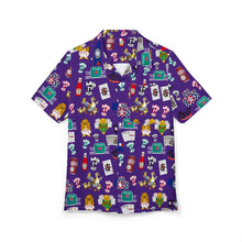 Load image into Gallery viewer, What’s Wild Purple Fun Tropical Print Unisex Hawaiian Button-Down Shirt for Summer Vibes
