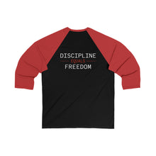 Load image into Gallery viewer, Health Coach Muscle Heart Barbell discipline equals freedom Unisex 3\4 Sleeve Baseball Tee
