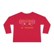 Load image into Gallery viewer, Health Coach in Training muscle barbell heart Toddler Long Sleeve Tee
