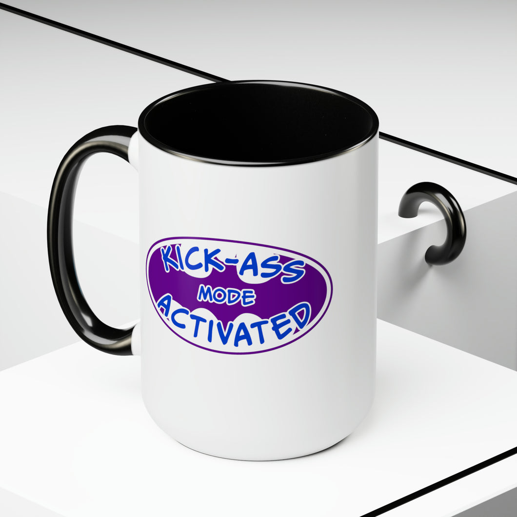 Kick Ass Mode Activated F Cancer Two-Tone Coffee Mugs, 15oz