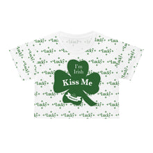 Load image into Gallery viewer, Kiss Me Im Irish Lucky White Crop Tee
