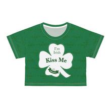 Load image into Gallery viewer, Kiss Me Im Irish Lucky Dark Green Crop Tee
