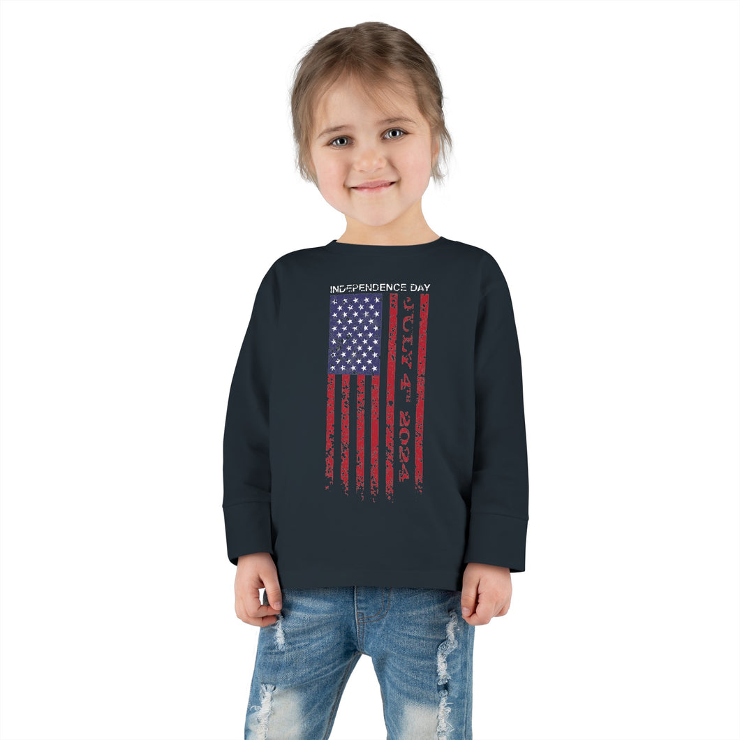 Independence Day USA Flag July 4th 2024 Toddler Long Sleeve Tee