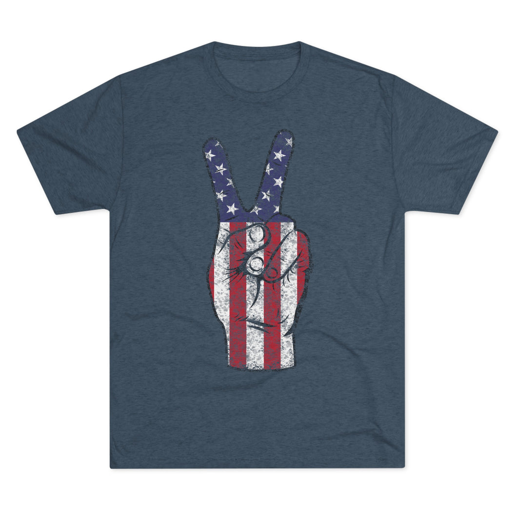 Independence Day USA Peace Fingers Unisex Tri-Blend Crew Tee