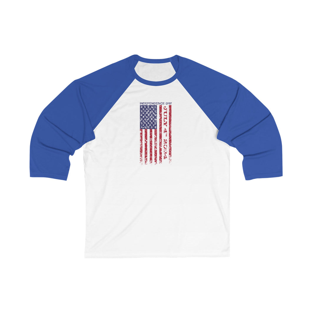 Independence Day USA Flag July 4th 2024 Unisex 3\4 Sleeve Baseball Tee