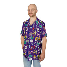 Load image into Gallery viewer, What’s Wild Purple Fun Tropical Print Unisex Hawaiian Button-Down Shirt for Summer Vibes
