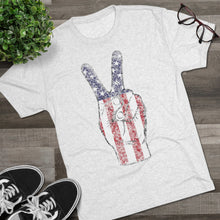 Load image into Gallery viewer, Independence Day USA Peace Fingers Unisex Tri-Blend Crew Tee
