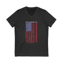 Load image into Gallery viewer, Independence Day USA Flag July 4th 2024 Unisex Jersey Short Sleeve V-Neck Tee
