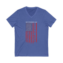 Load image into Gallery viewer, Independence Day USA Flag July 4th 2024 Unisex Jersey Short Sleeve V-Neck Tee
