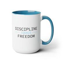 Load image into Gallery viewer, Health Coach Muscle Heart Barbell discipline equals freedom Two-Tone Coffee Mugs, 15oz
