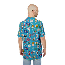 Load image into Gallery viewer, What’s Wild Blue Fun Tropical Print Unisex Hawaiian Button-Down Shirt for Summer Vibes
